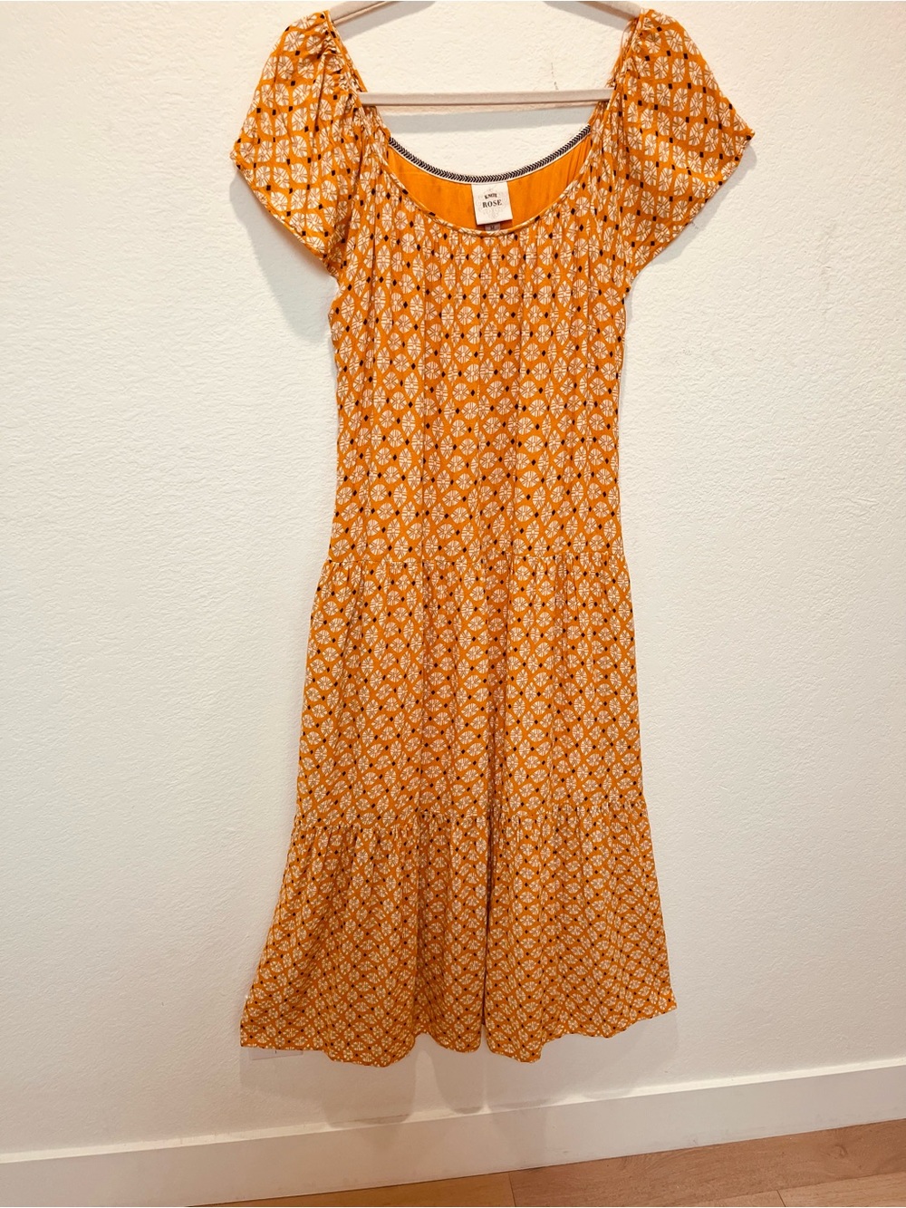 Knox Rose Orange Floral Scoop-Neck Midi Dress